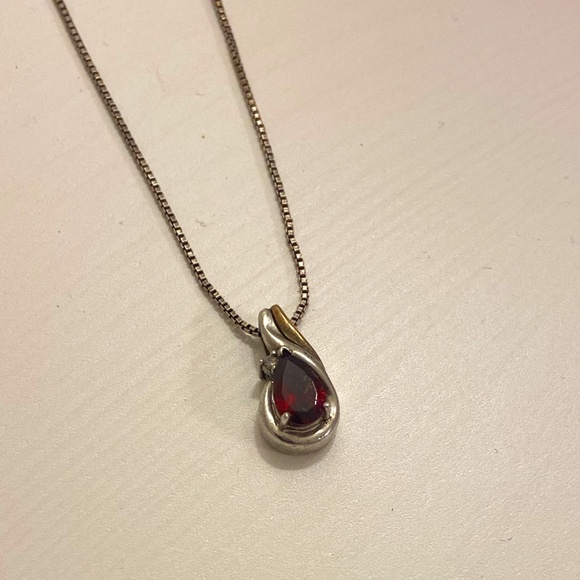 Macy's Garnet Necklace with Sterling Silver & 14kt gold accents - Picture 1 of 3